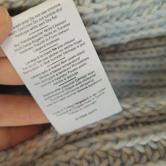 Womens 100% Wool Cardigan Sweater Size Medium Blue Open Chunky Knit Long Sleeve - Picture 4 of 8